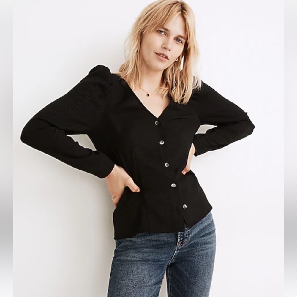 Madewell Westover Black/Gray Plaid Blouse Size 4